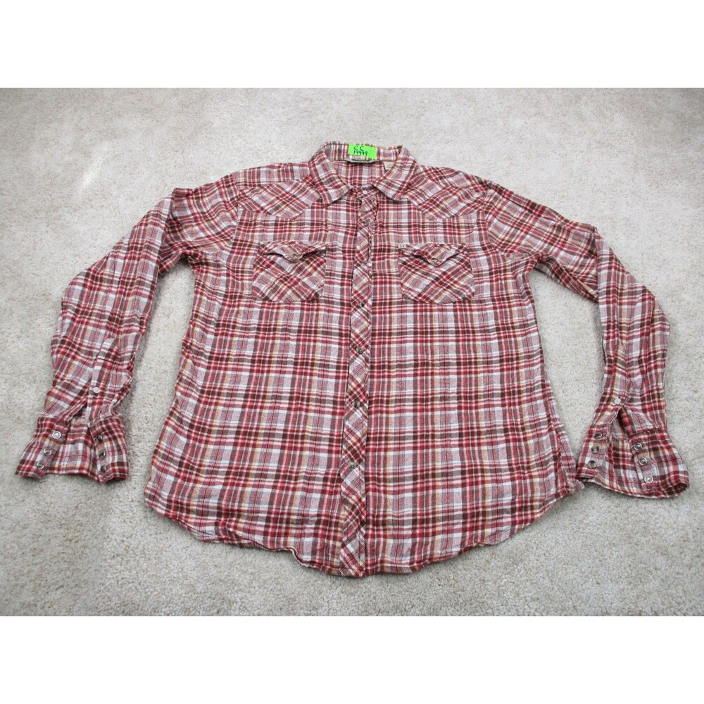 Salt Valley Shirt Mens Large Red Flannel Plaid Western Pearl Snap Button Up